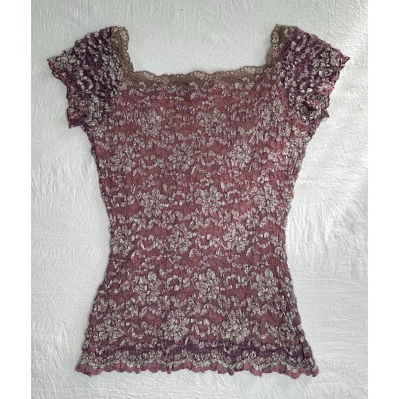 Ann Ferriday Purple and Blue Lace Tie Front Sweetheart Neck Fairy Top - Picture 4 of 7